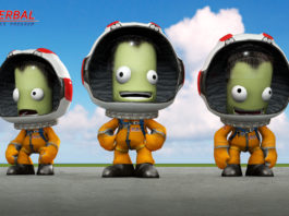 Three Kerbals Happy to Lift Off In KSP