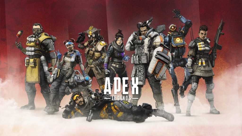 This image shows a variety of characters against a red background, which are playable in Apex Legends. Apex Legends is surely one of the Best Free FPS Games.
