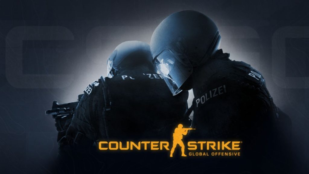 A very blue cover of the FPS game Counter-Strike: Global Offensive can be seen. This game is one of the Best Free FPS Games. On the cover, there are two Counter-Terrorists. Below that we see the title of the game in orange letters.