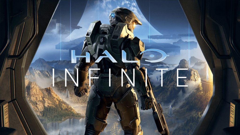 On this cover, the title of the game Halo Infinite is centrally displayed. This game is one of the Best Free FPS Games. From a spaceship, we look at a Spartan from Halo, who is just behind the font and who turns his back to us and looks into the distant mountain landscape, while the sun is reflected in his visor.