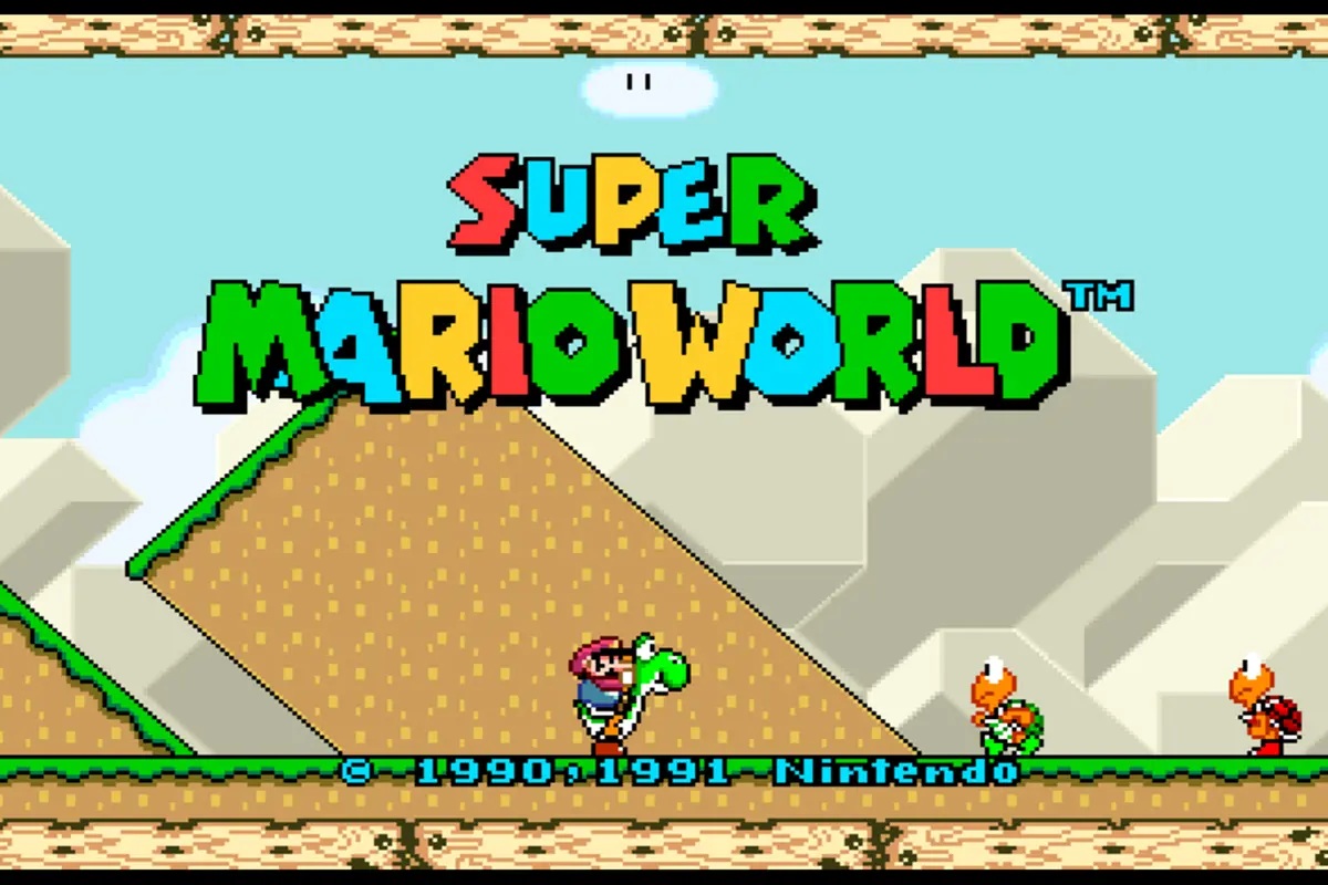 We see the title screen from Super Mario World with the plumber Mario just sitting on Yoshi. Also in the new Mario Game from Metroid Mike 64, we run through a SNES-style world.