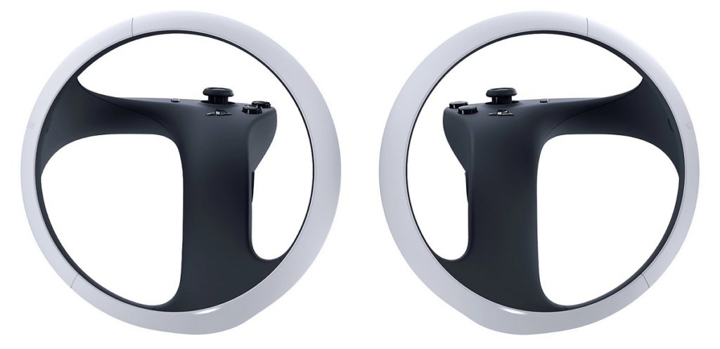 As part of The Playstation VR 2 Preview, here we see an image that features the two controllers of the PSVR 2 against a white background.