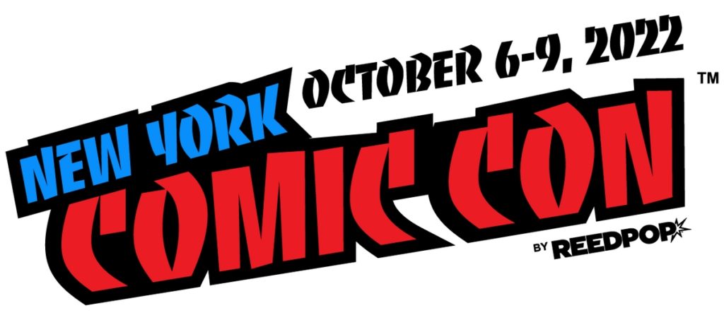 At the New York Comic Con this year, the trailer for the new Super Mario Movie will be shown. Here we see the logo of the convention against a white background. The word "New York" can be seen in blue capital letters slightly diagonally to the left of the image and below it, just as slightly diagonally and even larger in red capital letters, the word "Comic-Con" is shown. Both words have a black outline. In the upper right corner, the release date can be read in black capital letters "October 6-9, 2022". In the lower right corner is the word "by Reedpop" also in black capital letters.