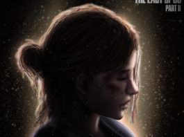 In this picture, we see Ellie's face in profile in a close-up. Her brown hair is tied into a braid and she has her eyes closed. Her face is illuminated from behind by a warm light, creating a bright outline and glow around her head. There are many floating particles of a similar warm hue in the image. This female character depicted here will play a major role in The Last of Us.