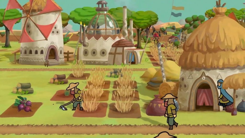 You can see several nomads working in agriculture in this screenshot, which comes from The Wandering Village release for PC.