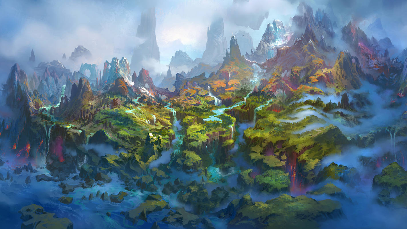 A digital painting shows the Dragon Isles, which will be included in the new WoW addon.