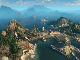 The Anno 1800 Console Edition for Xbox and PS5 includes the base game. Here we see a screenshot from the game with impressive islands, settlements, ports and ships.