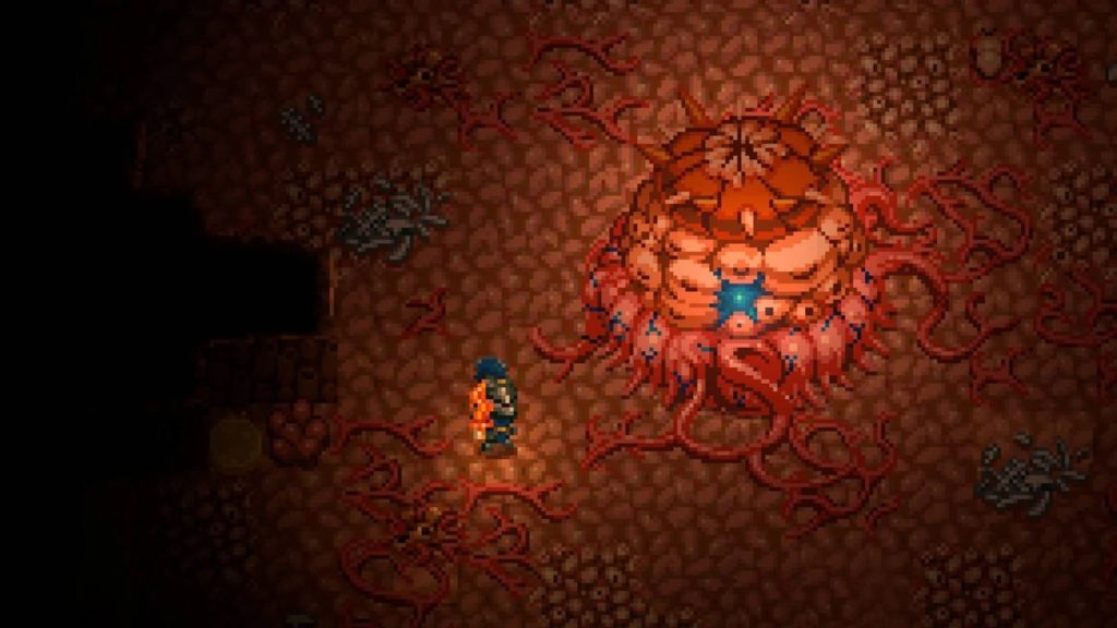 In this guide you will learn how to eliminate nasty Core Keeper bosses like The Hive Mother. Here we see a screenshot where the boss fight is happening.