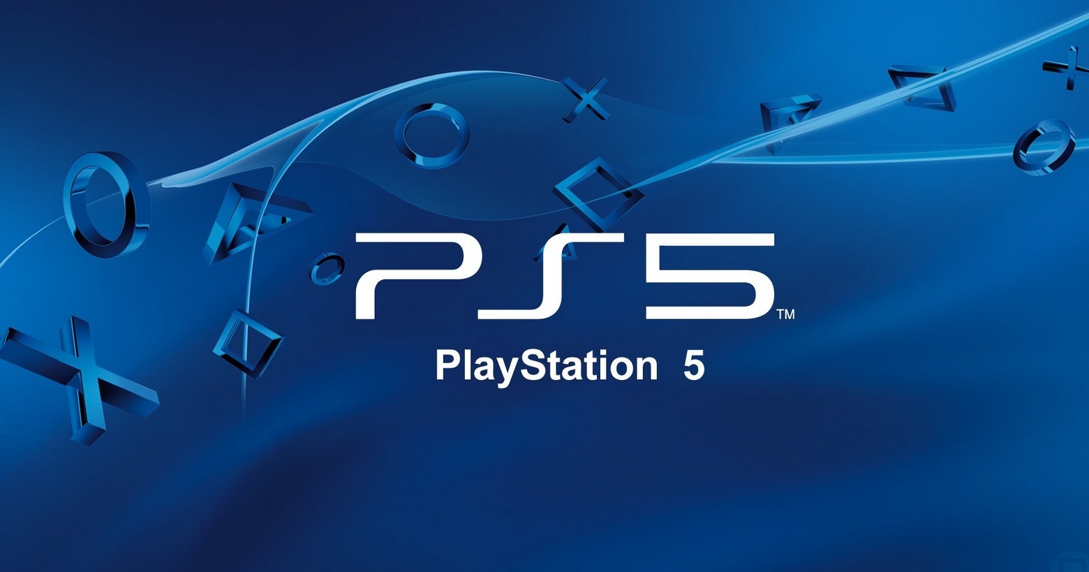 Here we see an image from Sony showing the white logo with the words "PS5" and "PlayStation 5" against a blue background. The background also features several blue-colored primitive shapes such as rhombuses, circles, or triangles that follow a spiraling vortex that runs through the image from the bottom left to the top right. The company is apparently considering integrating NFTs and blockchain technology into PlayStation games.