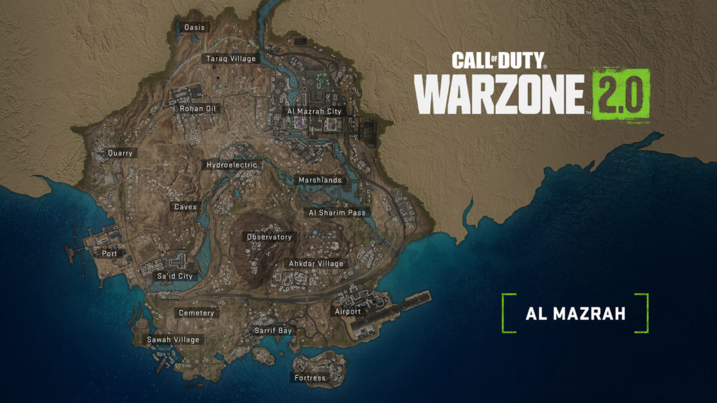 Here we see the new map from Call of Duty: Warzone 2 "Al Mazrah" in Top view. The release date of the game is mid-November.