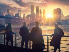 In this screenshot from Payday 3, we see the four familiar main characters without masks as black silhouettes in the wide shot in the foreground, as they stand at a railing in front of New York with its many skyscrapers and look over. The railing and the characters are illuminated by the setting sun, which can be seen over the metropolis, making the foreground appear almost completely black. In front of them is the huge East River, over which a huge bridge leads to the city, which we glimpse on the left side of the image. A trailer gives a brief insight into the new installment and reveals more information about the release date.
