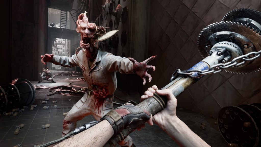 In Atomic Heart, you'll slaughter mutants, as shown here: The player faces a grotesque creature. A release date is imminent.