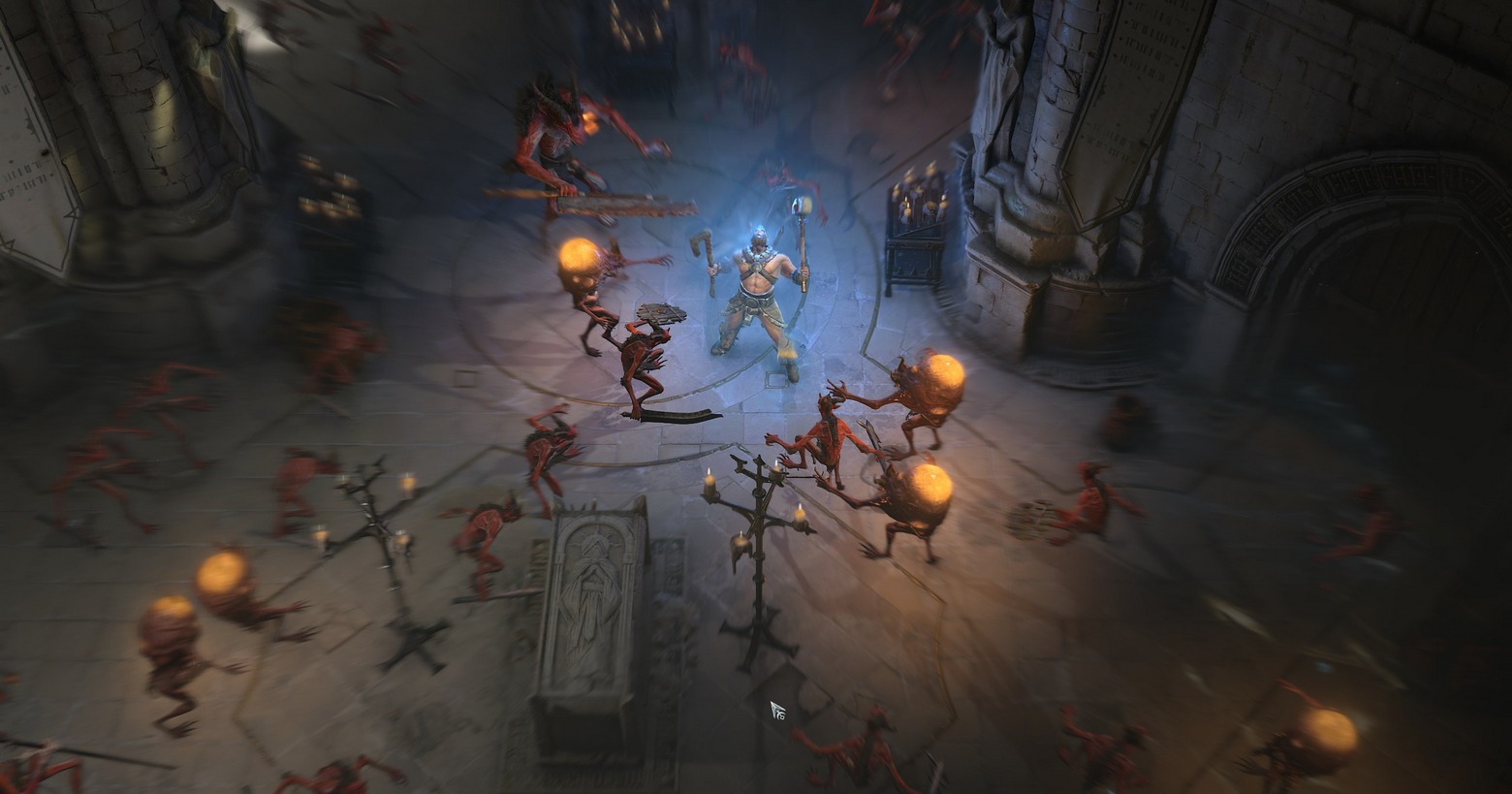 In the Sanctuary World, you also fight in temples, as seen here. The Diablo 4 map consists of five different zones.