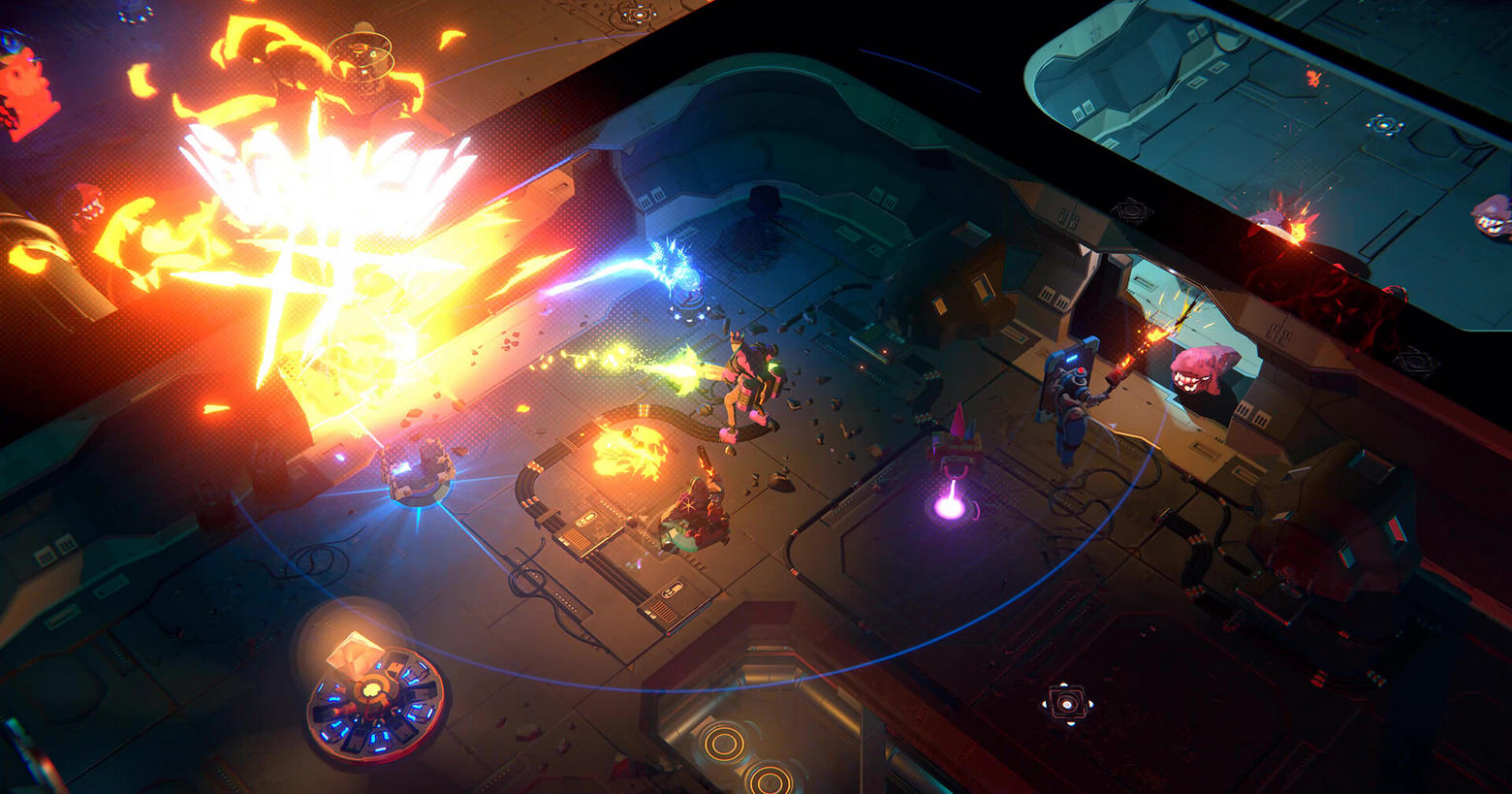 In the top-down view, we see several players in Endless Dungeon fighting monsters in a spaceship. A release date is known.