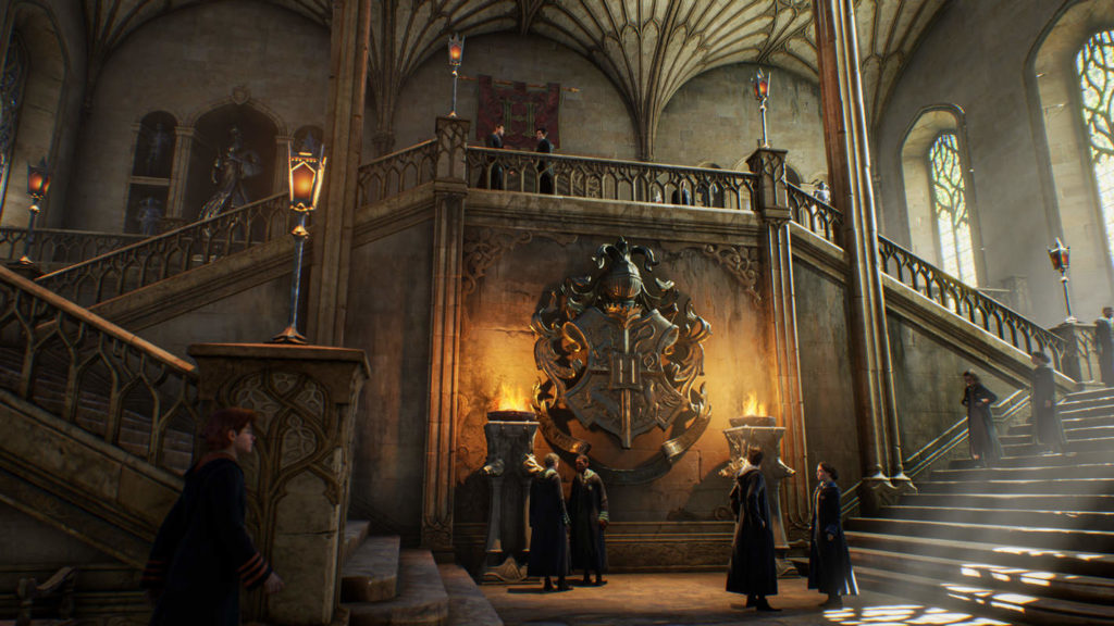 A Hogwarts Legacy multiplayer lets you explore the school together in co-op. Here we see students in the stairwell.