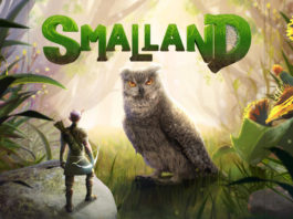 In this screenshot from Smalland we see an Owl with a serious gaze in the wide shot in the center of the image. It stands on a clearing brightly lit by daylight and looks directly at us. The sunlight comes directly from the background so that the owl stands out impressively in the picture. Above it, the title of the game "Smallland" can be read in large green letters, with the letters resembling leaves in their design. On the left and right we see numerous towering types of grass and on the right side, several yellow flowers are depicted. In the foreground on the left side, we can see a stone with a mini-character with pink hair, green cloth clothing, and brown tall pencils in a long shot. With his long ears sticking up, he reminds you of an elf creature. In your right hand, he holds a bow. The survival open-world game now has a release date.
