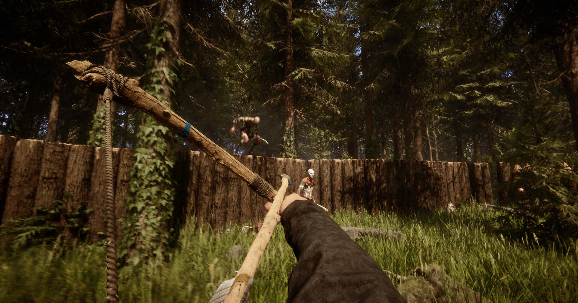 In our Sons Of The Forest review, we also tested the combat of the Early Access. Here the cannibals jump over a wooden fence.