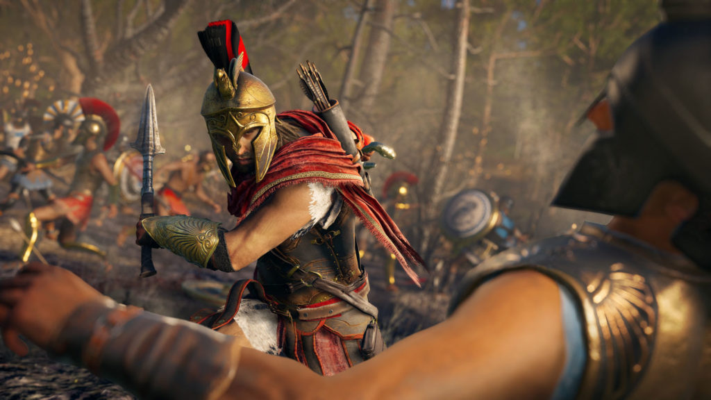 We see the protagonist in a battle in ancient Greece. The game is probably the best Assassin's Creed game.