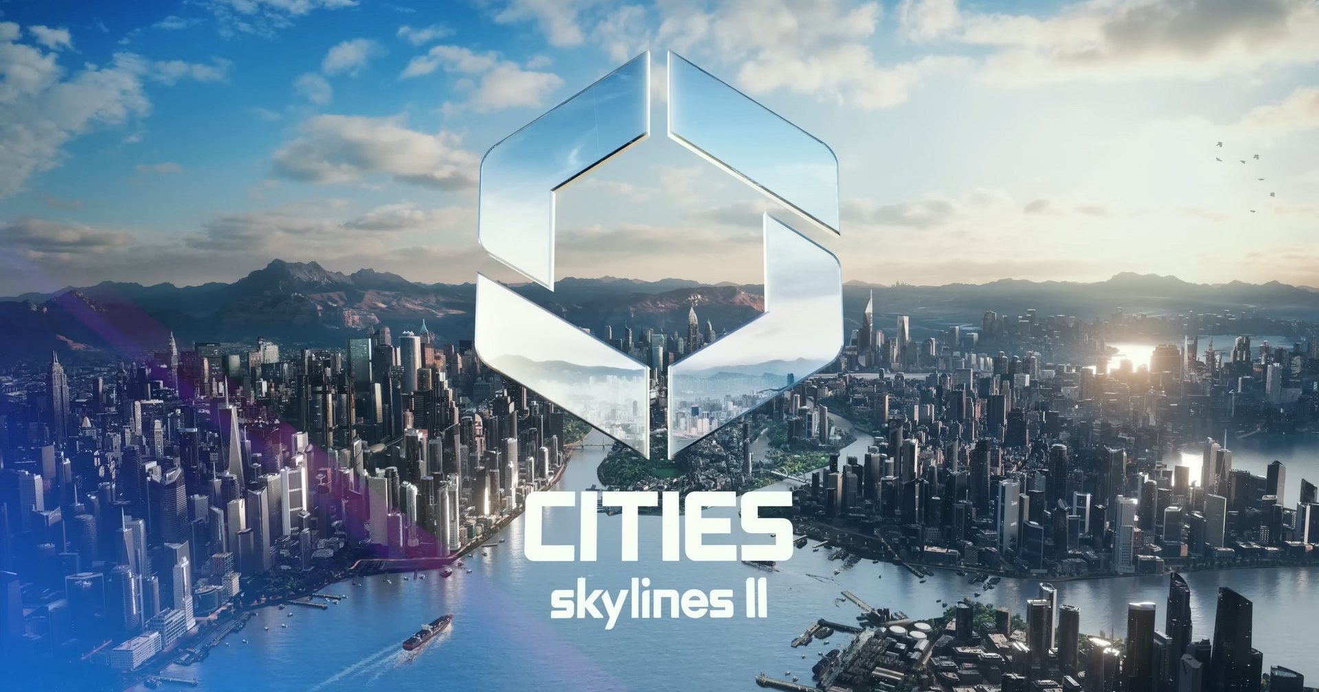 Here we see the title and logo of Cities Skylines 2 in front of a city with many skyscrapers. There is no release date yet.