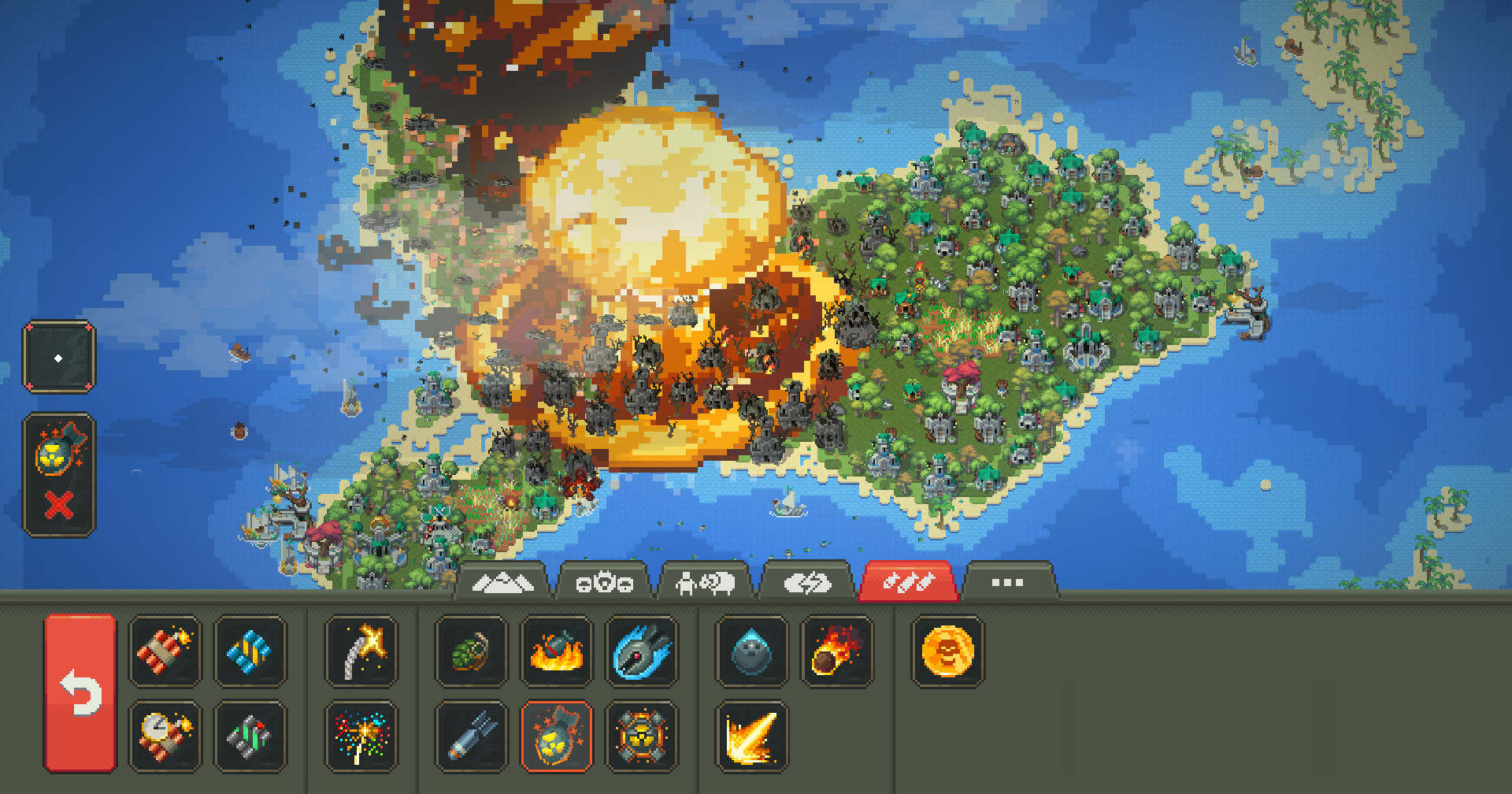 Use the best traits and mods to be even more effective as a God in Worldbox. Here we see a nuke explosion on an island.