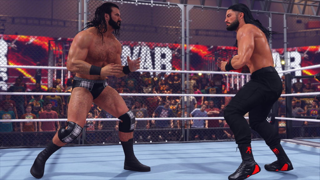 Choose your fighter in WWE 2k23, and look forward to the release date. Here are two wrestlers facing each other.