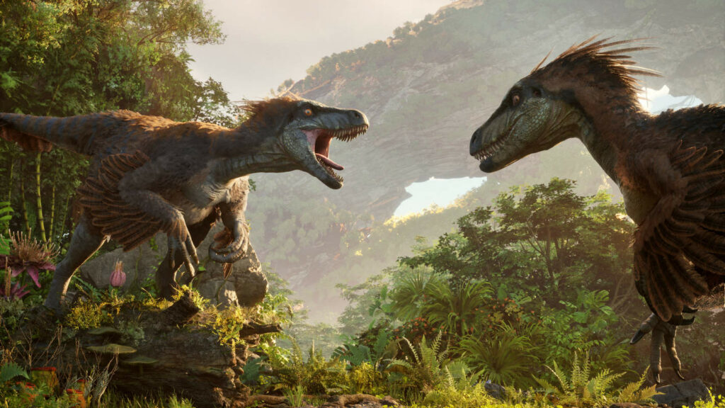 Two smaller dinosaurs of the same species can be seen in the profile up close. The release date of Ark 2 is planned for 2024.