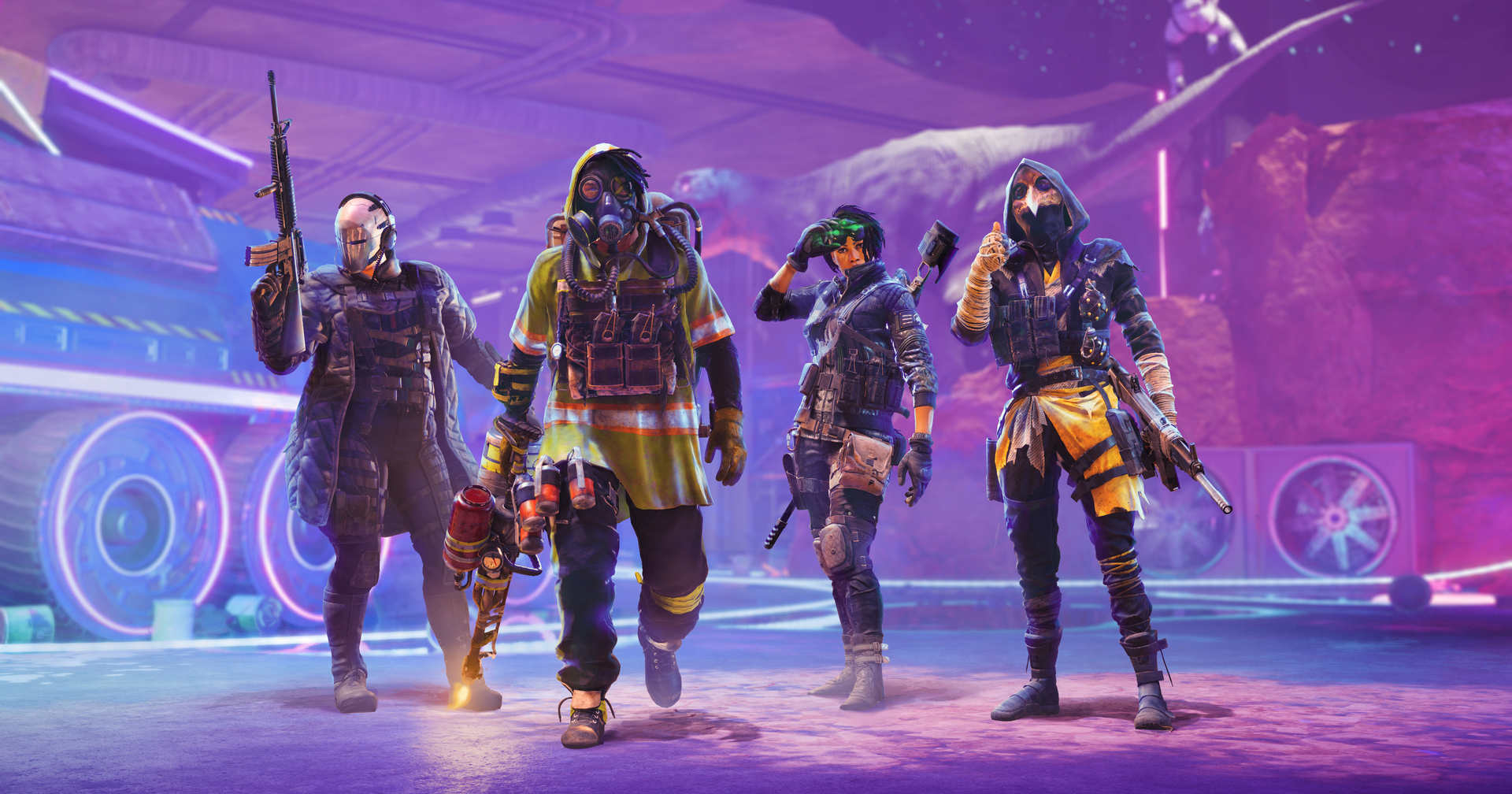 Play various factions in XDefiant, as seen here against a purple background in Totale. The release date is probably 2023.