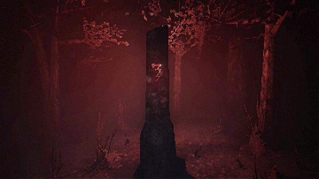 One of the best free horror games is The House in the Woods. Explore a dark forest and find weird artifacts, as shown here.
