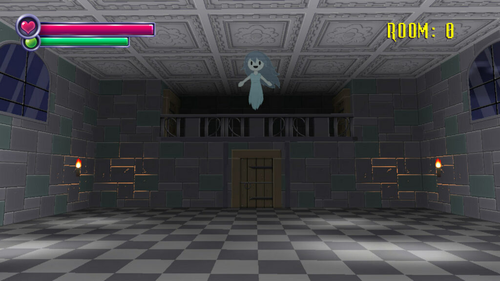 Survive a lot of rooms full of jump scares and don’t get lost. The player just catches sight of a cute ghost in the room.