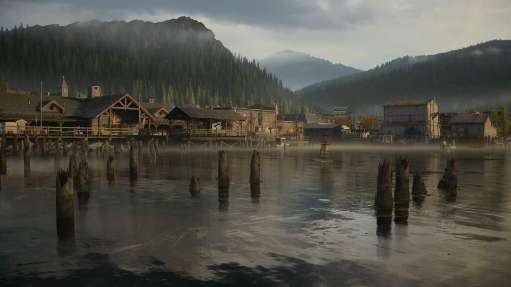 In Alan Wake 2, the actor once again finds himself in Bright Falls. Here we see a beautiful harbor town from the water.