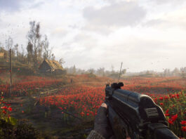 Here we see a red flower field in the shooter S.T.A.L.K.E.R. 2: Heart of Chornobyl, one of the upcoming best PC games 2023.