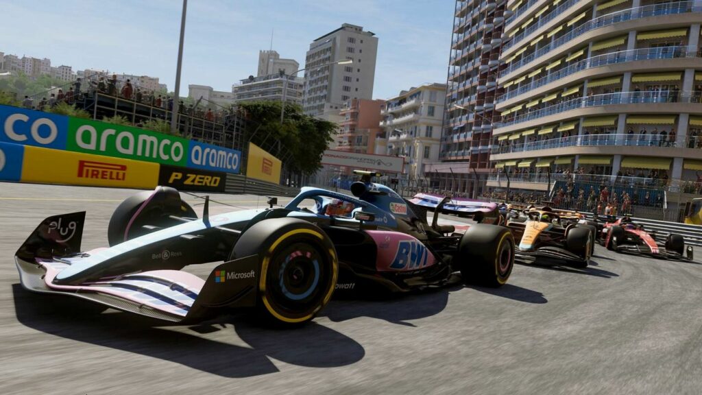 It's not long until the release date of Codemaster's new racing game. We can see a column of racing cars here.