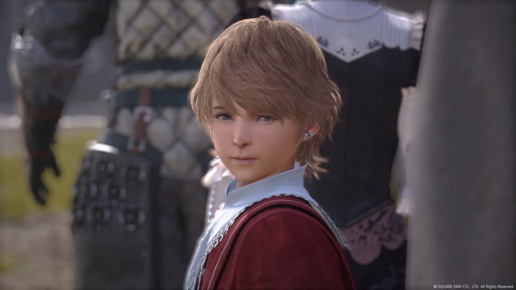 Joshua Rosfield can be seen in princely red clothing, looking into the camera. In FF16, he is also a Dominus.