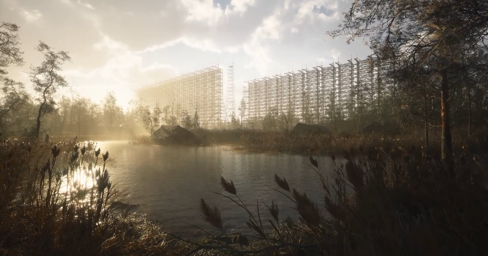 We look at a vast radar station in a gloomy terrain in Stalker 2, one of the new survival games 2023 in Unreal Engine 5.
