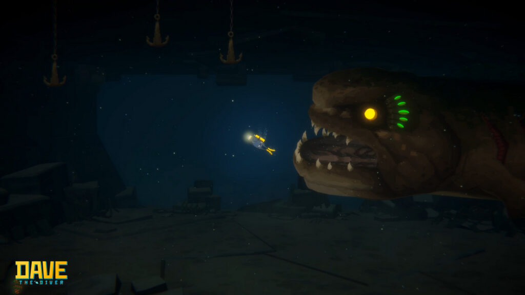 Explore the ocean's dark depths and take on nasty giant brown fish creatures that glow in the dark.