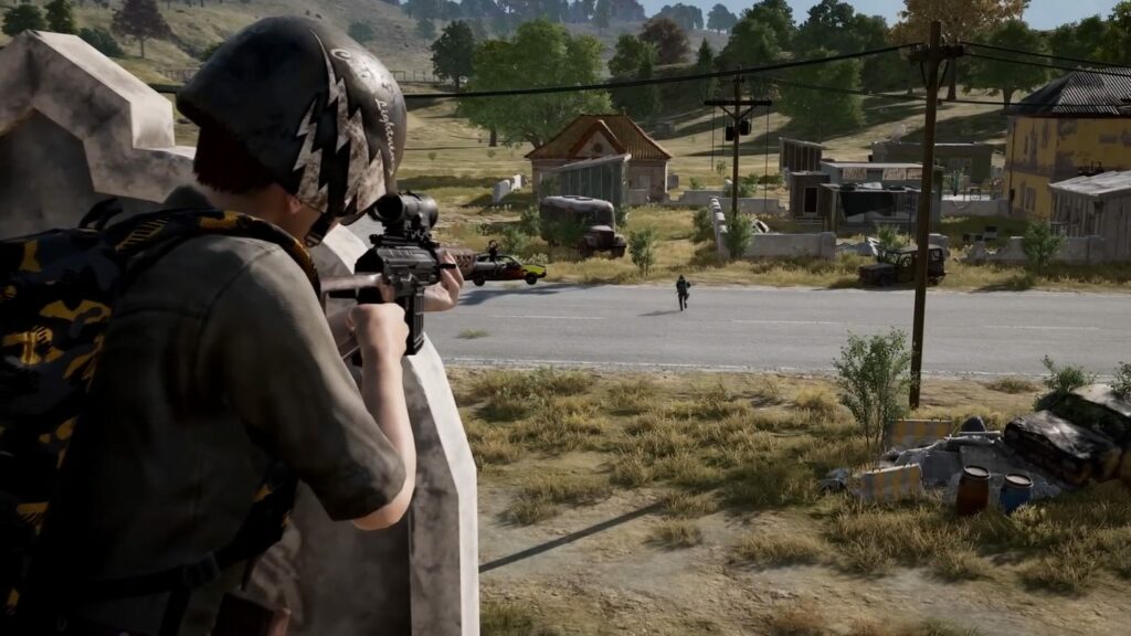 The player targets a person on the street in third-person in PUBG. The game is one of the best free games on Steam in 2023.