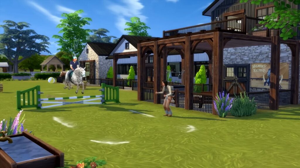 In The Sims 4, one of the best free games on Steam in 2023, you can build stables and much more, as shown here.