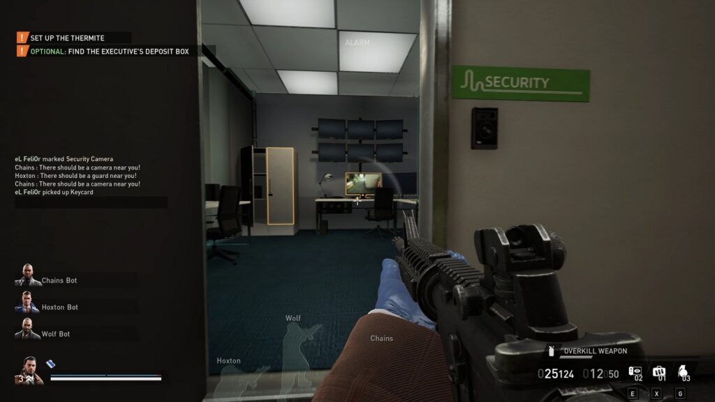 The player has just gained access to a security room in a heist. It's a smart move to turn off the cameras in PD3.
