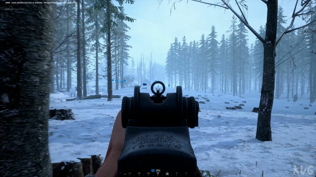 The player is seen in Hell Let Loose on xbox in a snowy forest map aiming his M1 Garand at an enemy in first-person view.